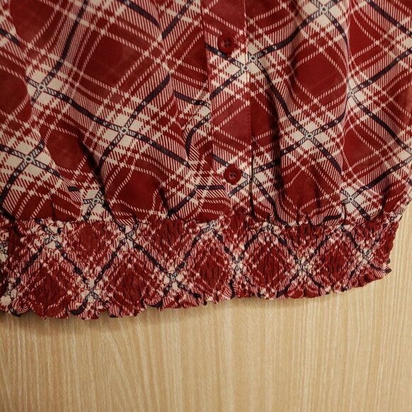 Forever 21 Womens Maroon Sleeveless High Neck Semi Sheer Blouse Small - Picture 4 of 6